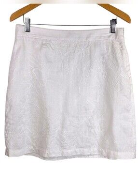 Tommy Bahama Embroidered Linen Mini Skirt Sz 4 Resortwear Tropical Coastal EUC
